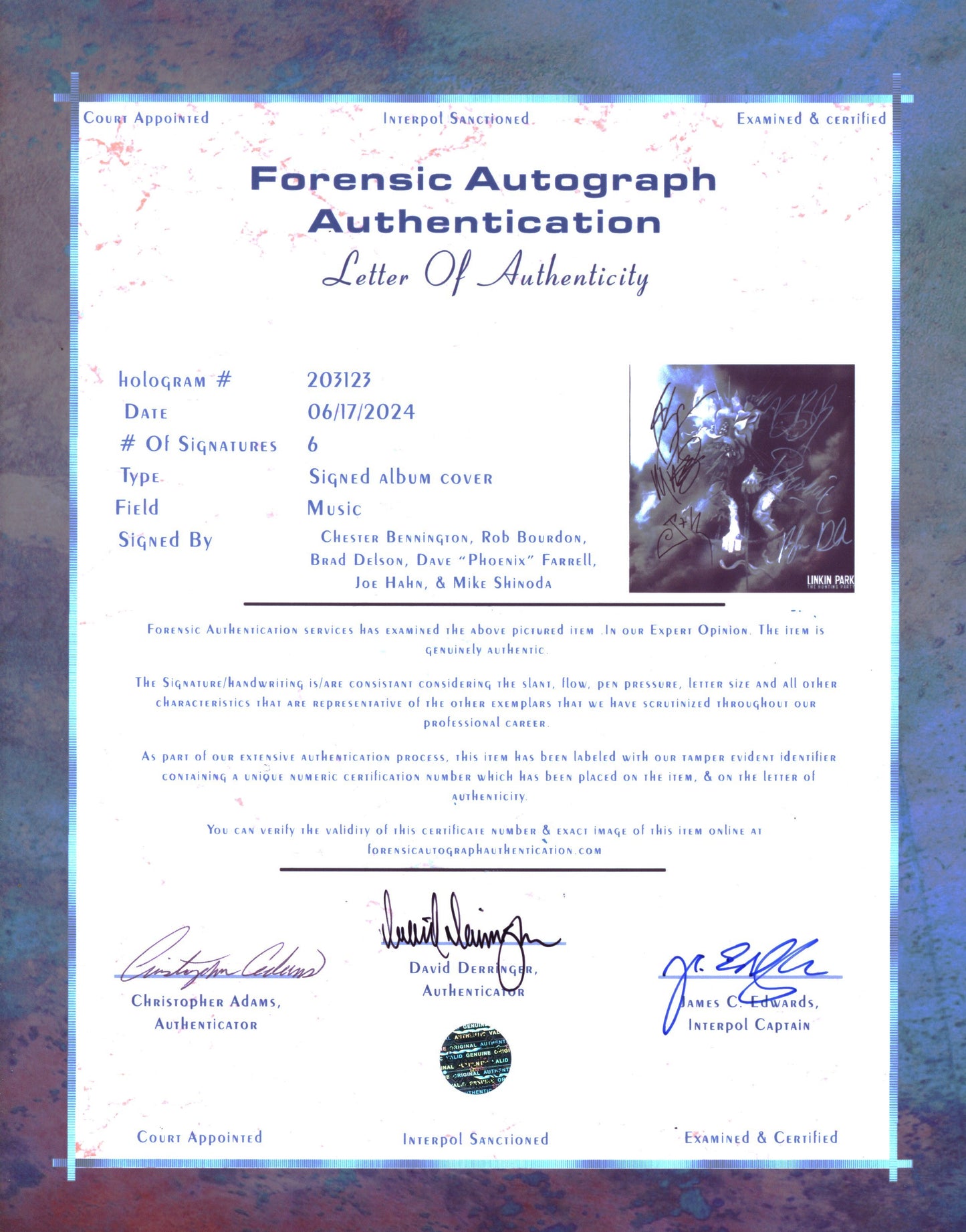 Linkin Park Autographed LP - Zion Graphic Collectibles