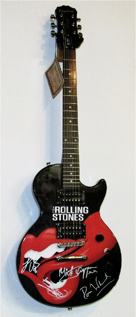 The Rolling Stones Autographed Gibson Epiphone in Custom Display Case - Zion Graphic Collectibles