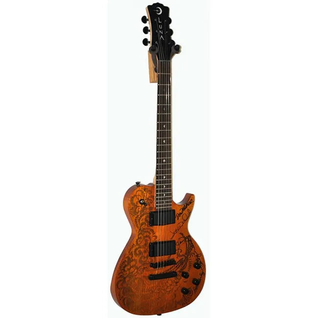 Eagles Autographed Guitar ”Luna Natural Wood Sculpted "