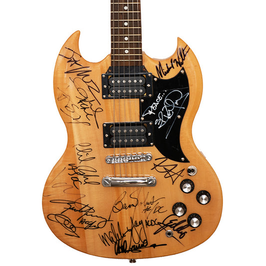 AC/DC,  Metallica, & Queensryche Band Autographed guitar - Zion Graphic Collectibles