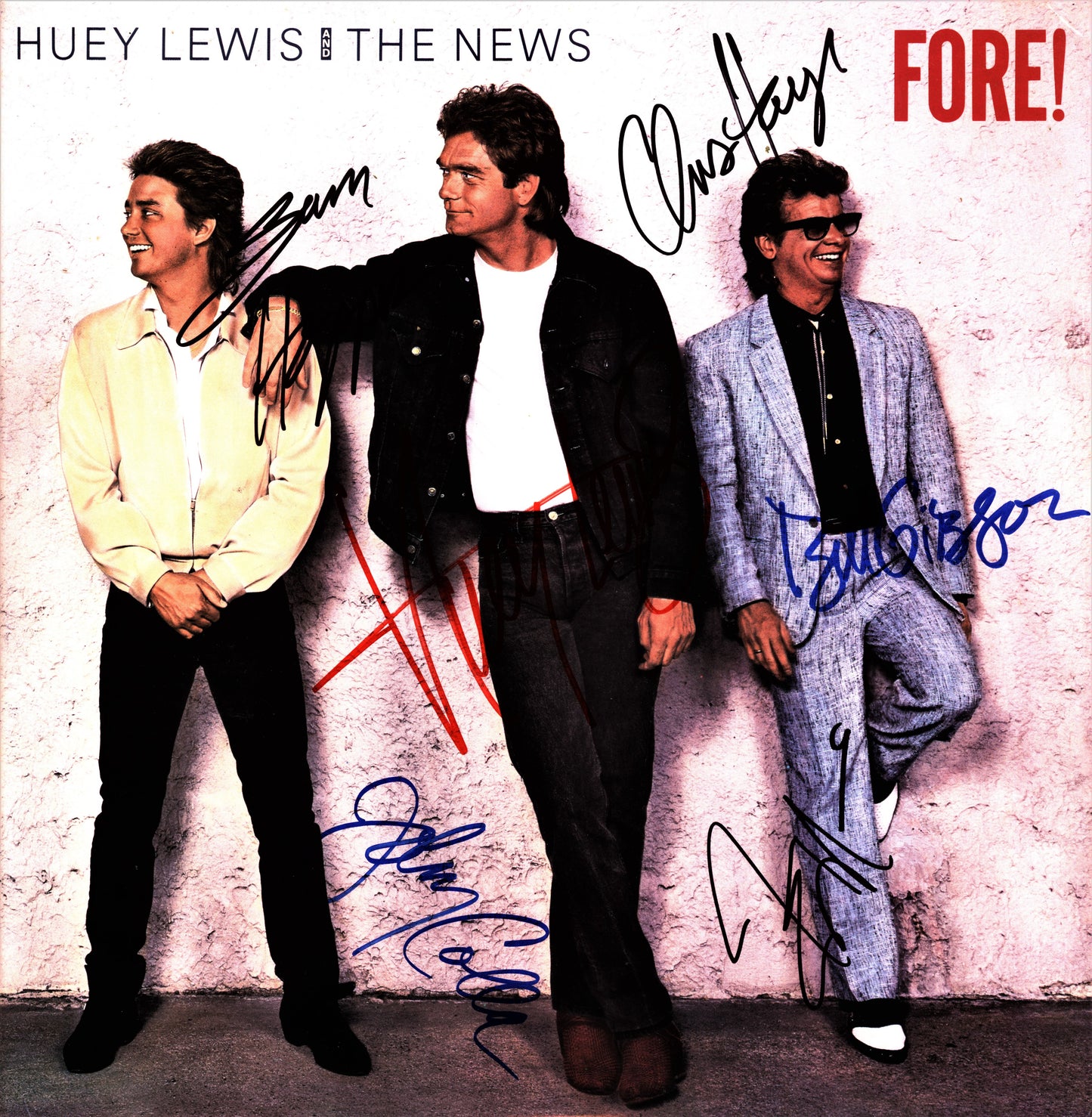 Huey Lewis And The News Band Signed Fore! Album - Zion Graphic Collectibles