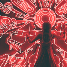 Girl Standing infront of neon lights 