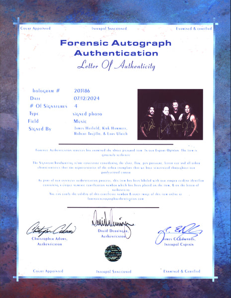 Metallica  Autographed photo - Zion Graphic Collectibles