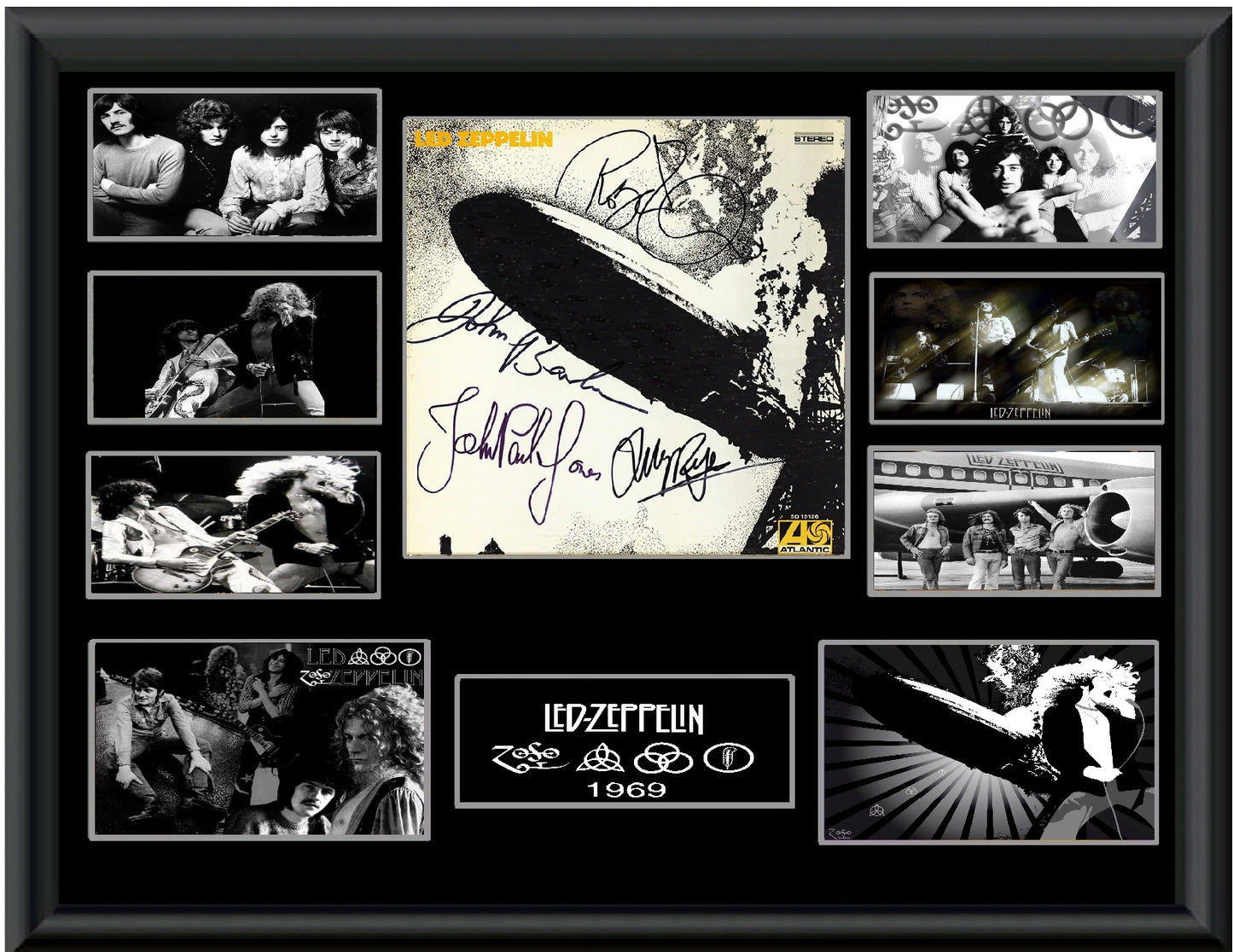 Led Zeppelin Autographed LP Framed Band Memorabilia Collectible