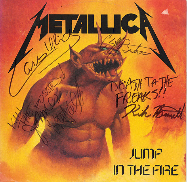 Metallica Band Autographed Jump In The Fire Music For Nations Album - Zion Graphic Collectibles