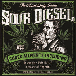Sour Diesel Strain - Blacklight Sticker - Zion Graphic Collectibles
