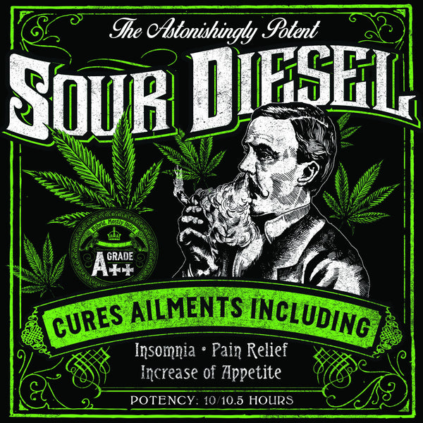 Sour Diesel Strain - Blacklight Sticker - Zion Graphic Collectibles