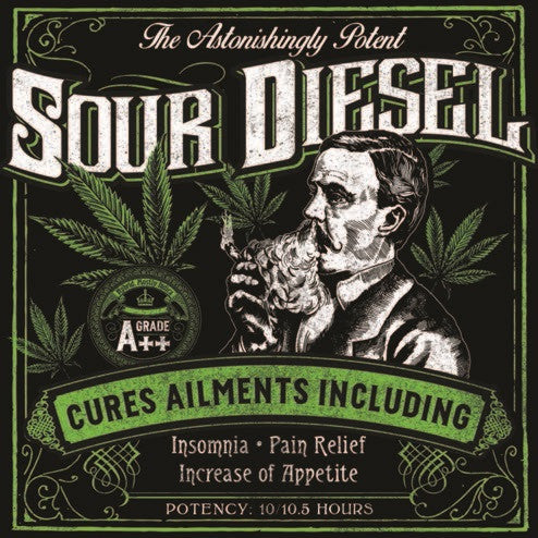 Sour Diesel Strain - Blacklight Sticker - Zion Graphic Collectibles