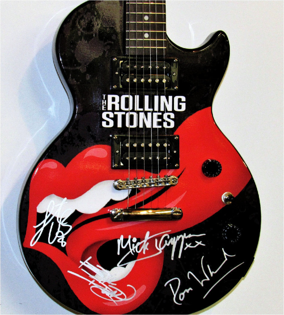 The Rolling Stones Autographed Gibson Epiphone in Custom Display Case - Zion Graphic Collectibles