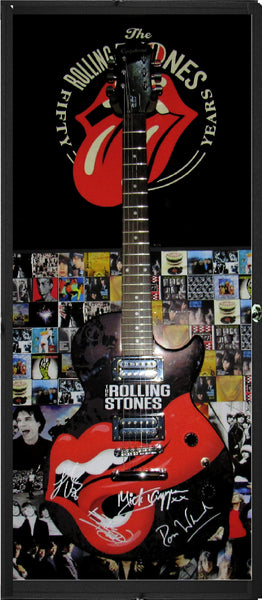 The Rolling Stones Autographed Gibson Epiphone in Custom Display Case - Zion Graphic Collectibles
